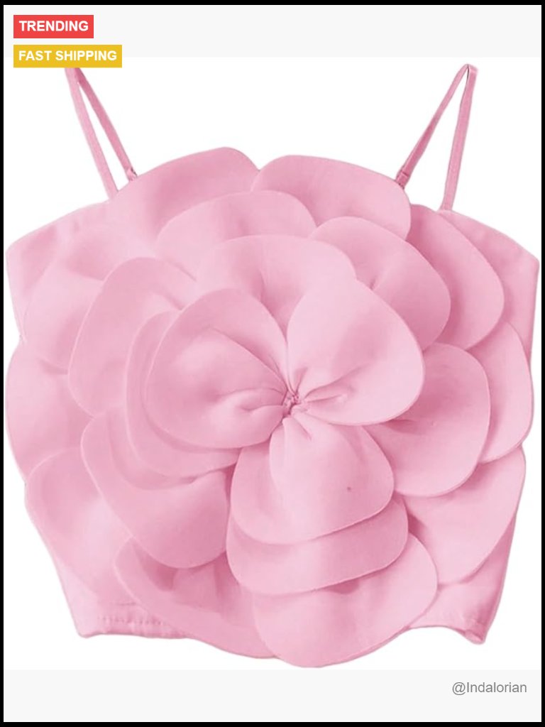 Polyester Blend Flower Backless Crop Top Adjustable Straps Sleeveless